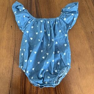 Blue Heart Print Baby Romper